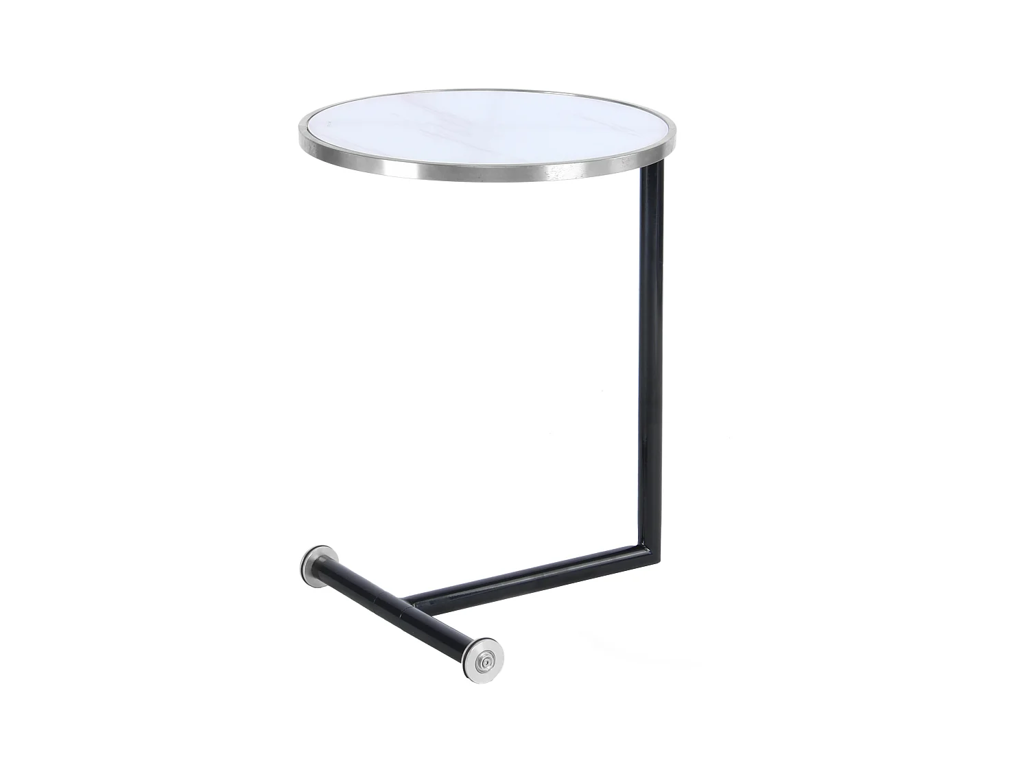Table d'Appoint Design "Servant" 62cm Argent & Blanc