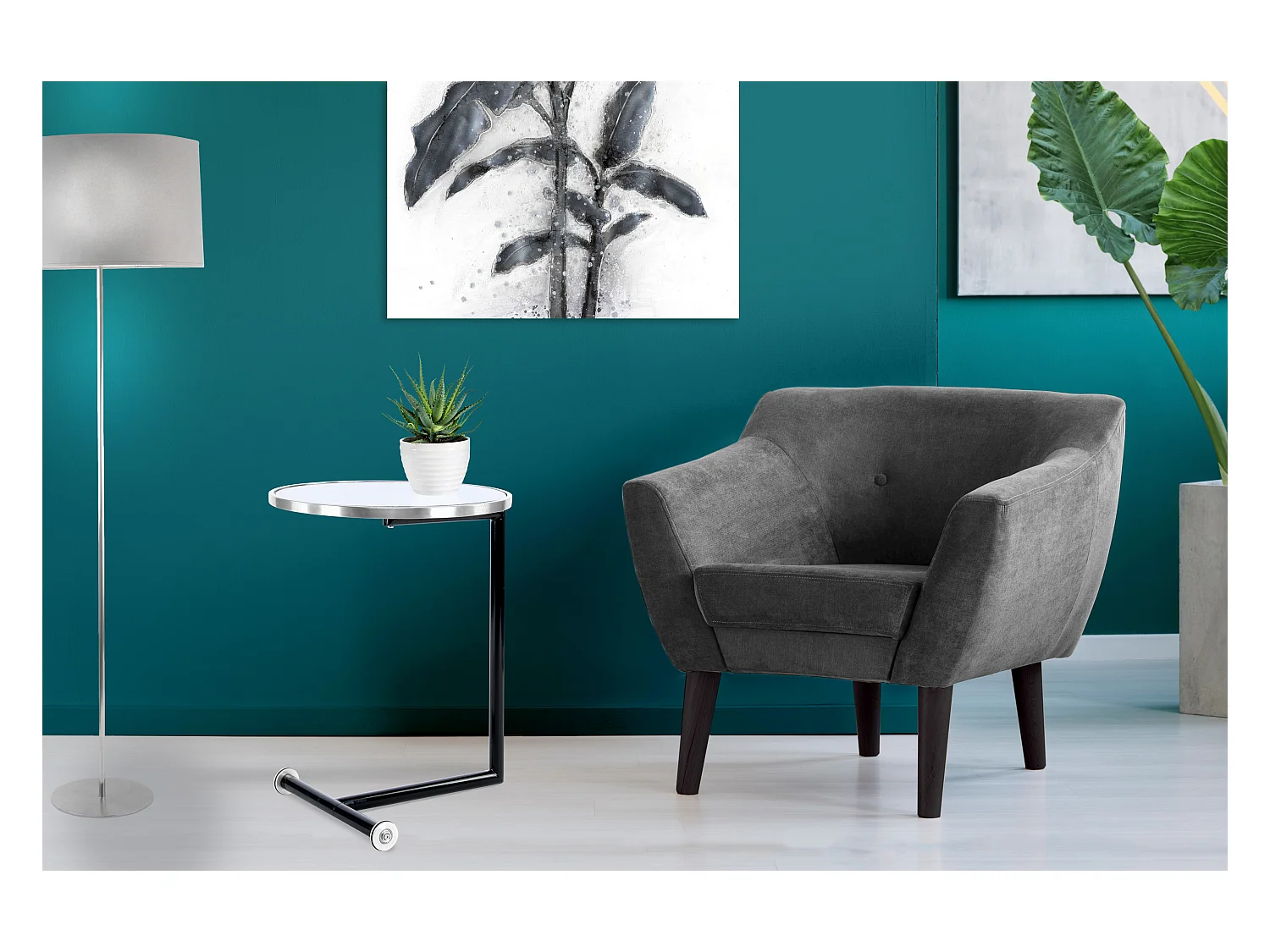 Table d'Appoint Design "Servant" 62cm Argent & Blanc