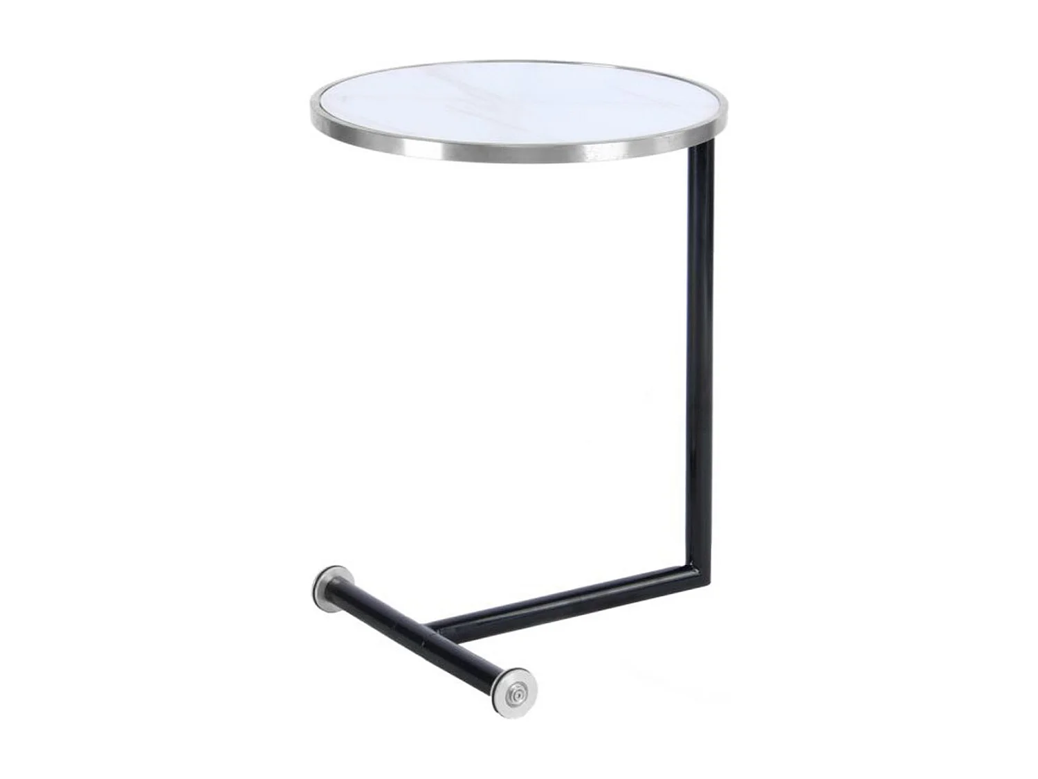 Table d'Appoint Design "Servant" 62cm Argent & Blanc