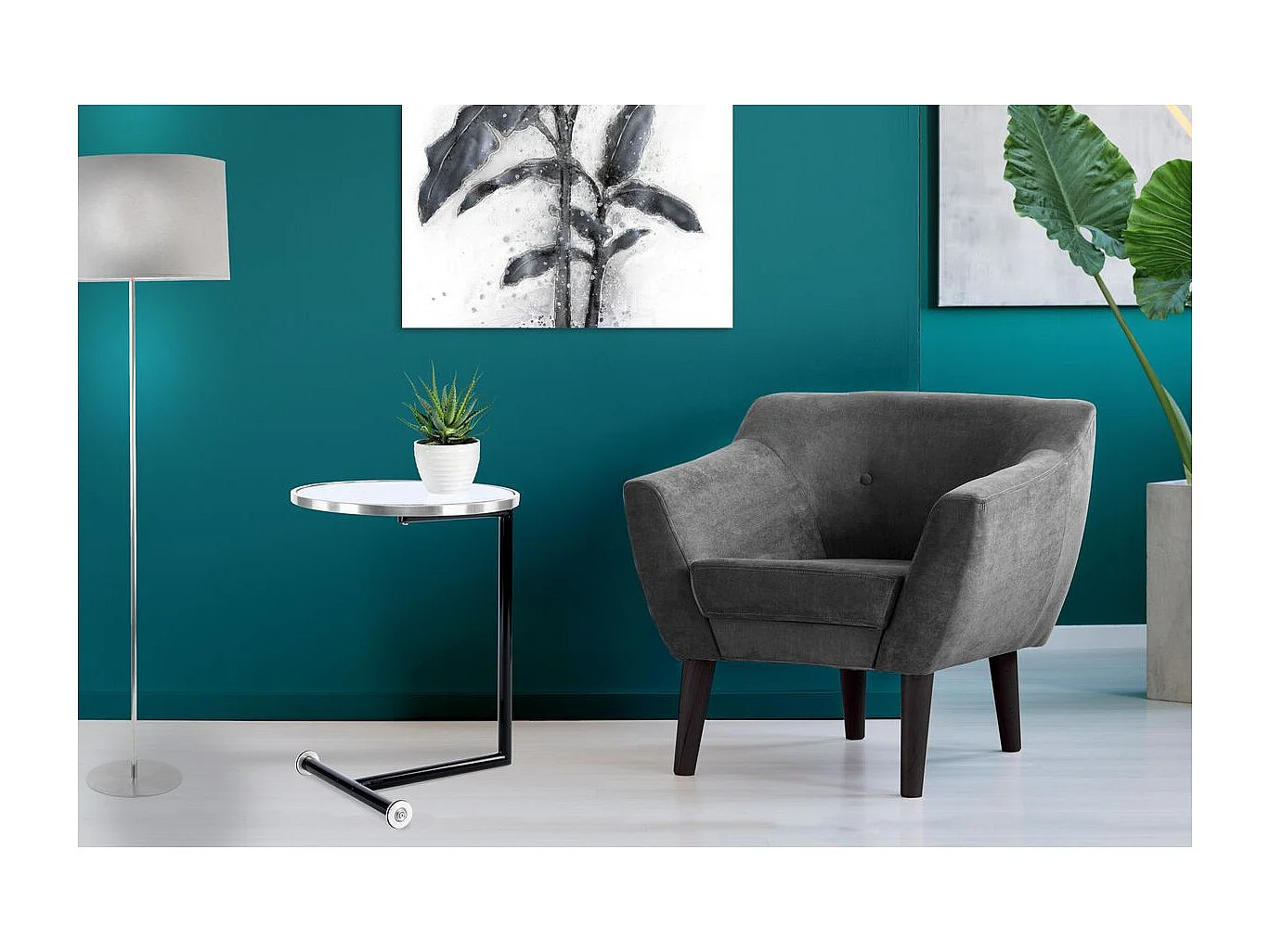 Table d'Appoint Design "Servant" 62cm Argent & Blanc