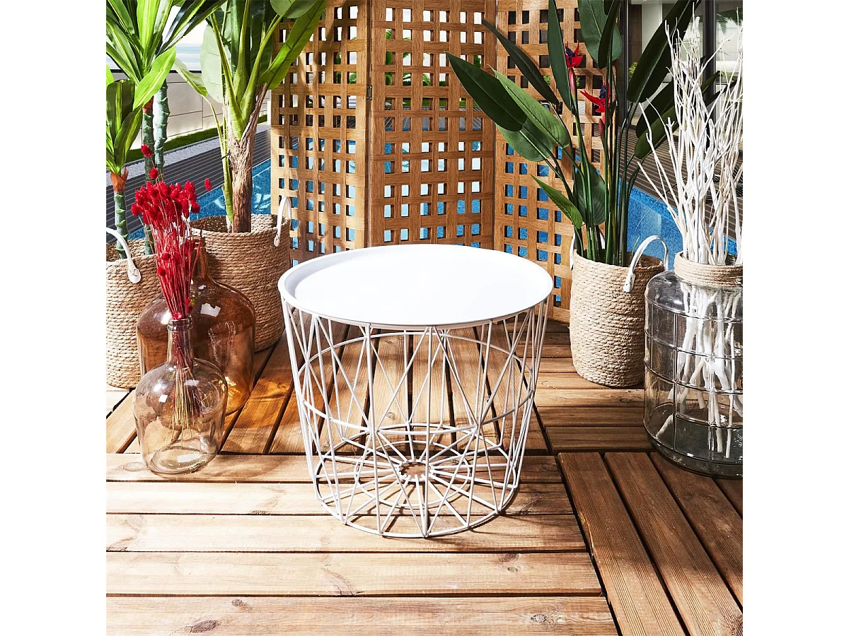 Table Filaire Metal Blanc Diametre 50cm Blanc