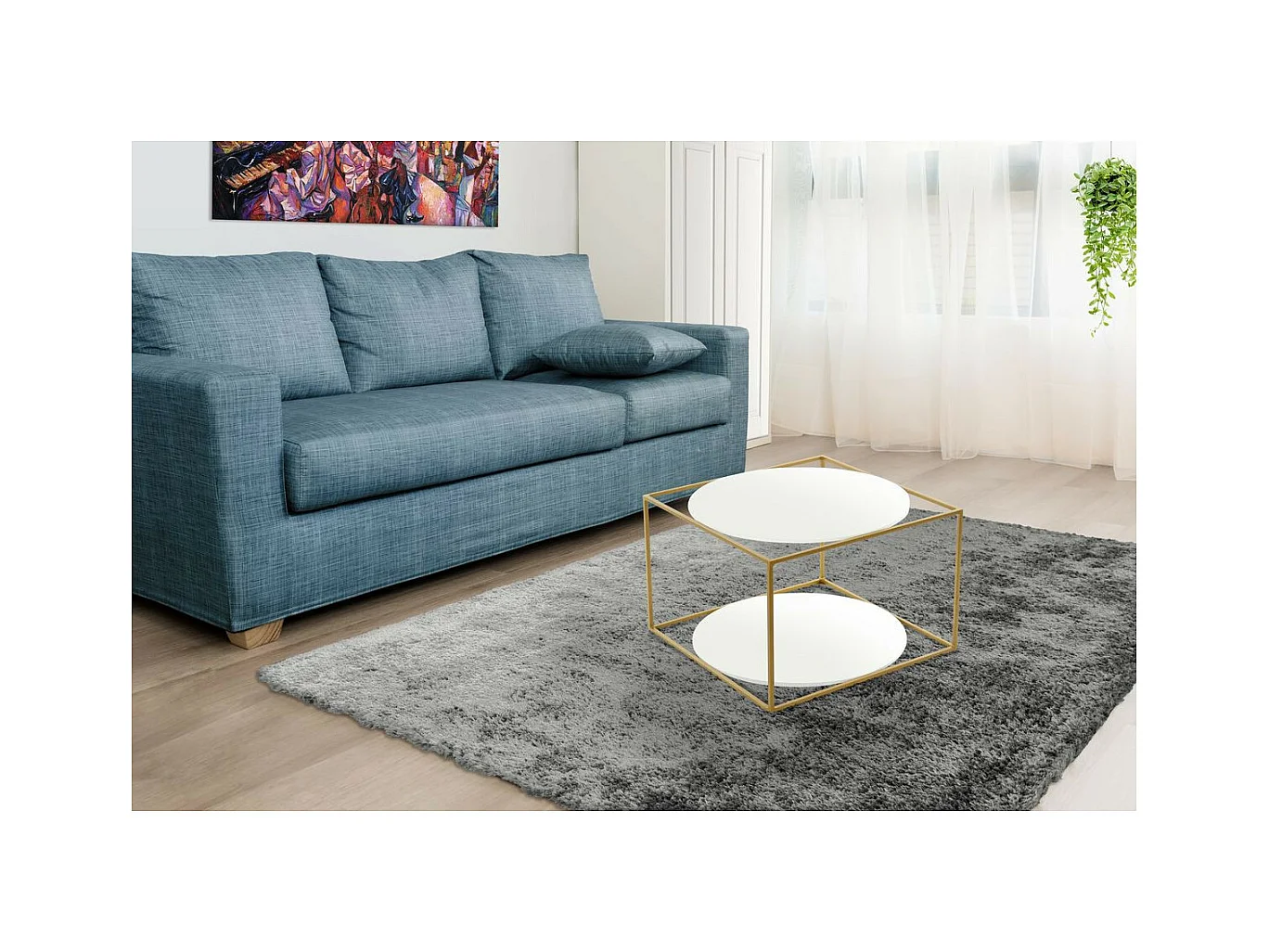 Table d'Appoint Design "Cody" 50cm Blanc & Or