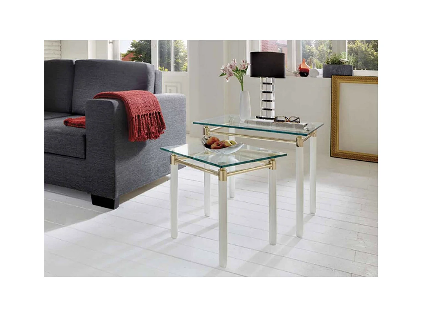 Table d'Appoint Design "Ruben" 60cm Blanc & Or