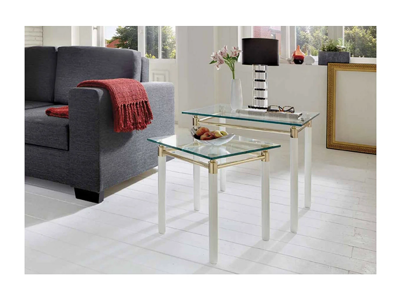 Table d'Appoint Design "Ruben" 60cm Blanc & Or