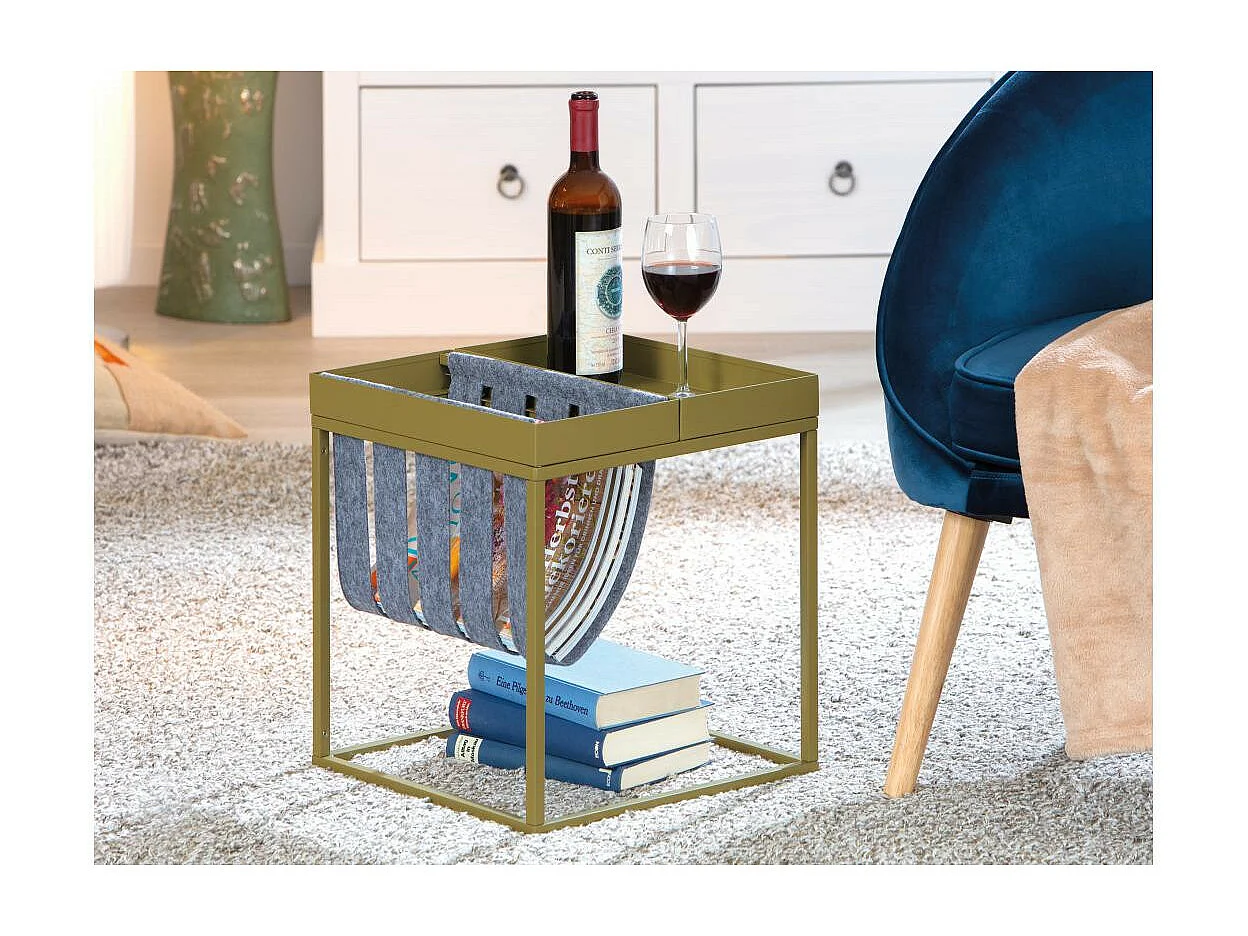 Bubbly vierkante olijfgroene metalen bijzettafel 35 cm