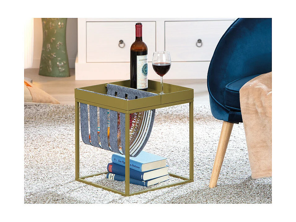 Bubbly vierkante olijfgroene metalen bijzettafel 35 cm