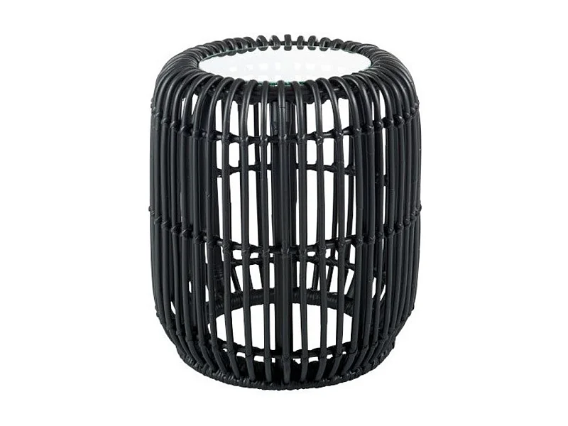 Mesa auxiliar Bialli de cristal redondo y ratán negro mate D 35 cm