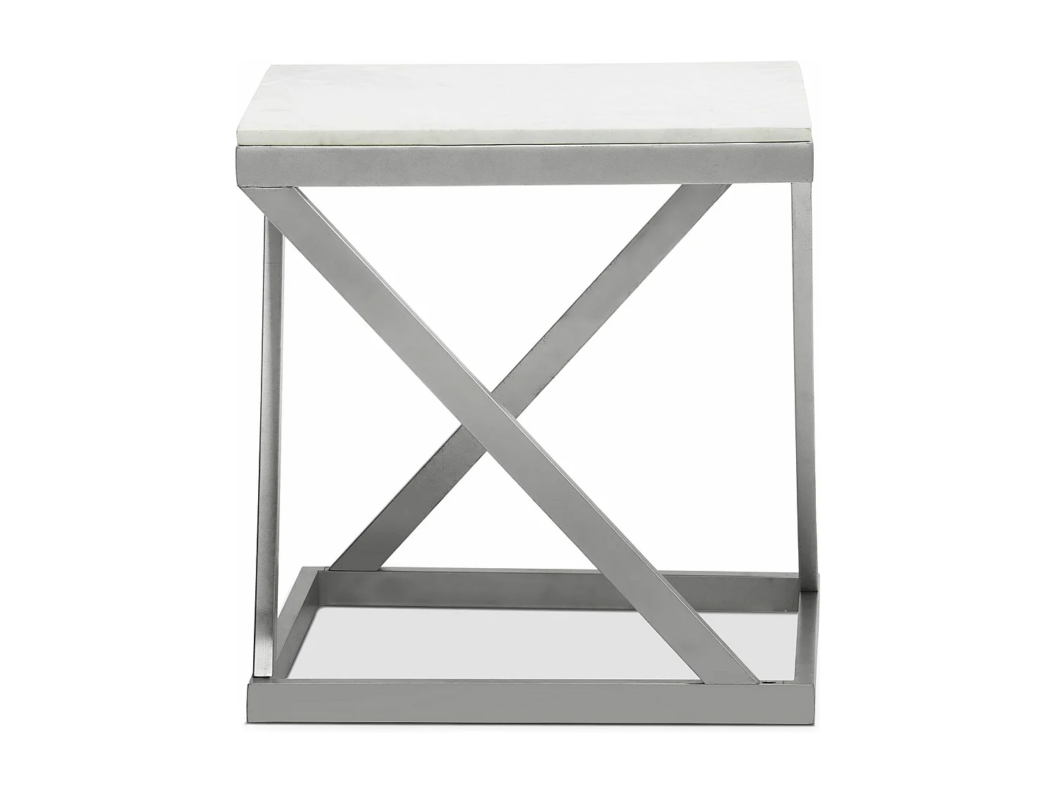 Table d'Appoint Design "Palamo" 57cm Argent & Blanc