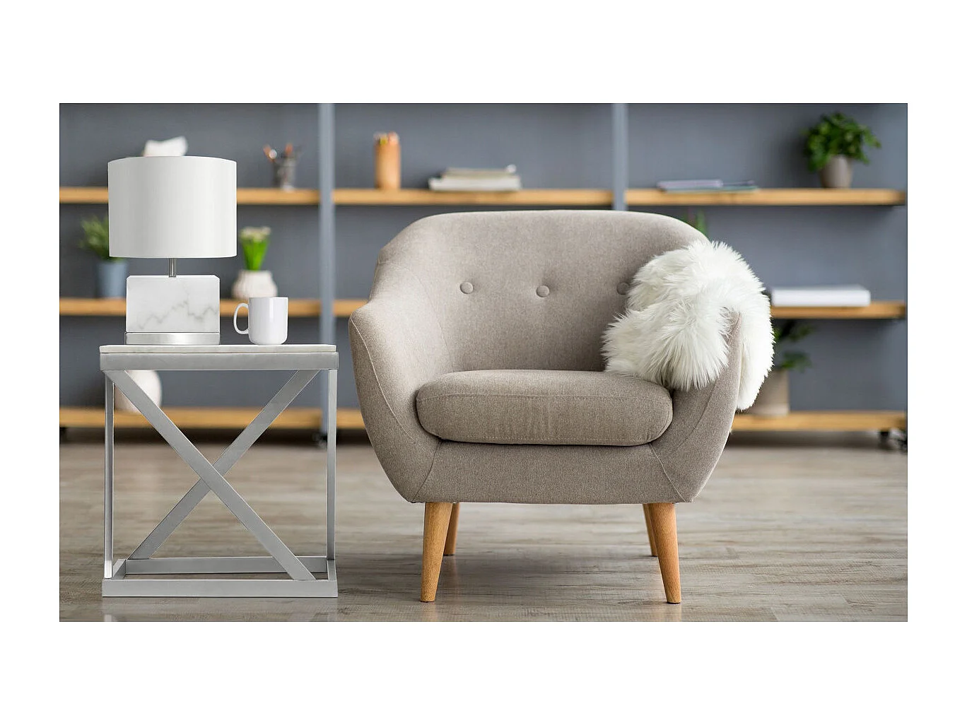 Table d'Appoint Design "Palamo" 57cm Argent & Blanc