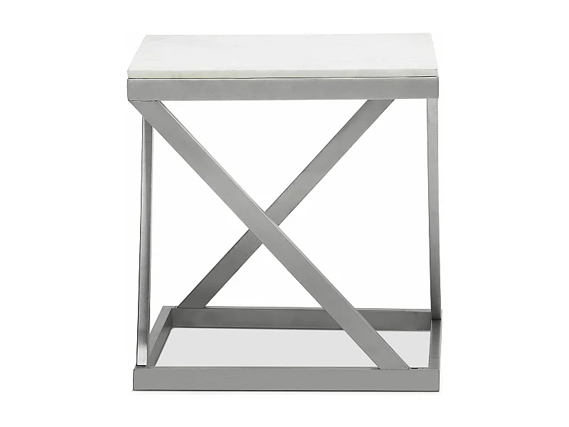 Table d'Appoint Design "Palamo" 57cm Argent & Blanc