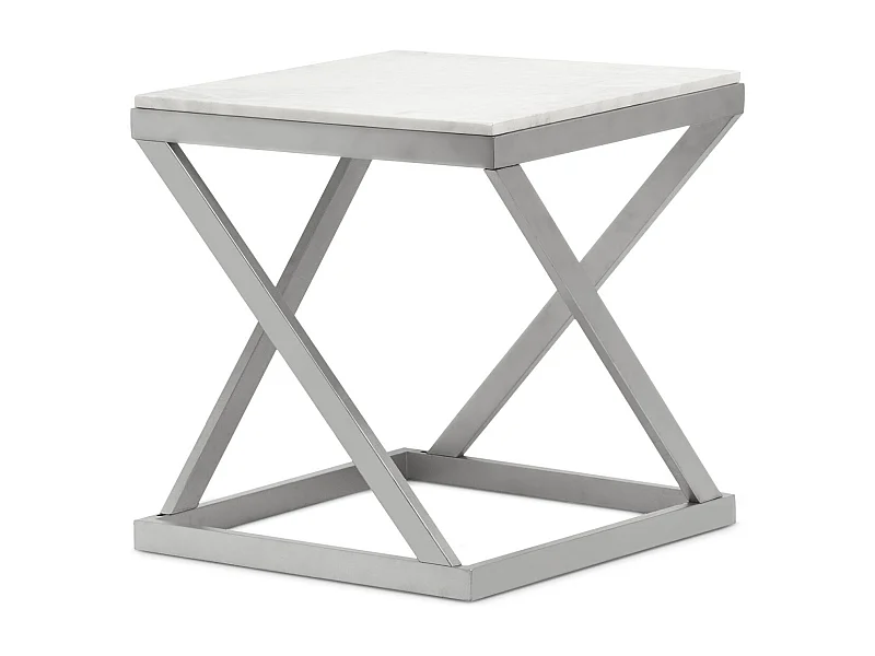 Table d'Appoint Design "Palamo" 57cm Argent & Blanc