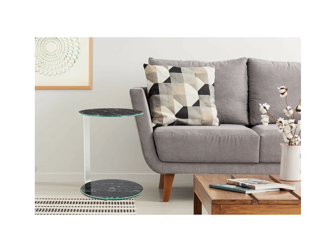 Table d'Appoint Design "Quentin" 53cm Argent & Noir