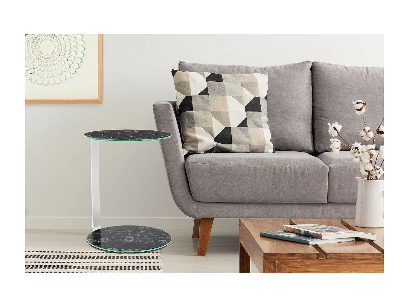 Table d'Appoint Design "Quentin" 53cm Argent & Noir