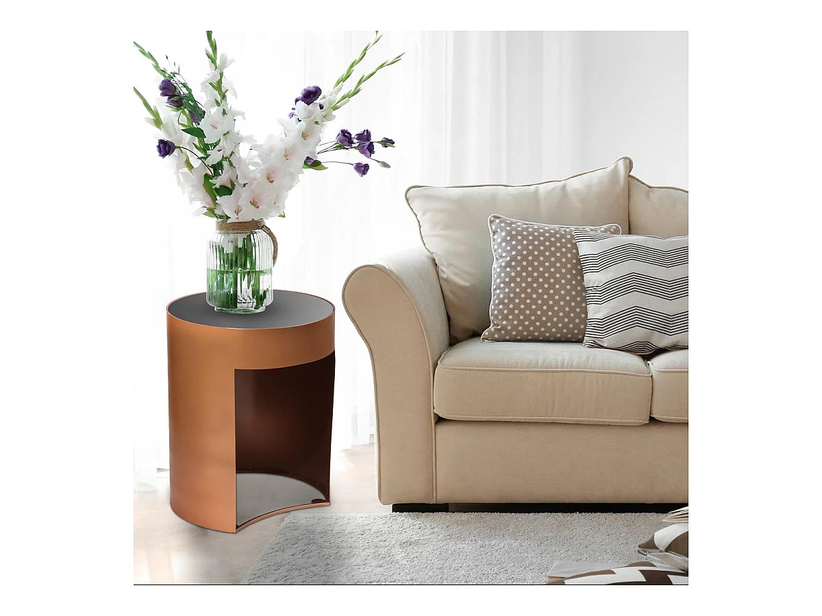 Table d'Appoint Design "Sela" 50cm Cuivre & Noir