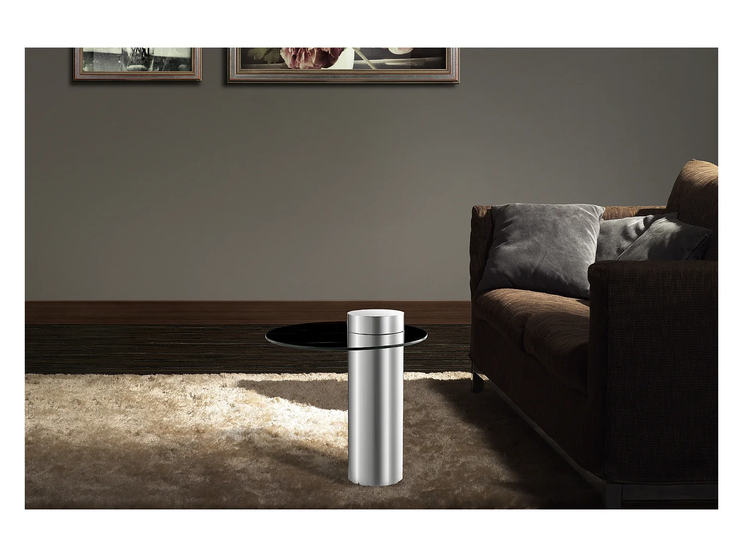 Table d'Appoint Design "Ontario" 50cm Argent & Gris