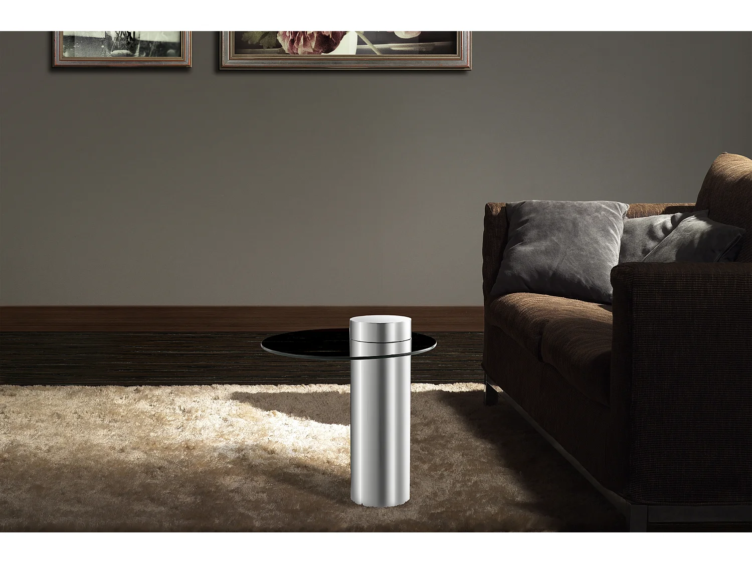 Table d'Appoint Design "Ontario" 50cm Argent & Gris