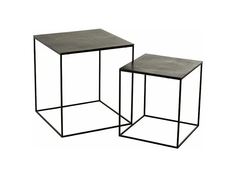 Mesa auxiliar cuadrada de metal envejecido negro Liath - Lote de 2