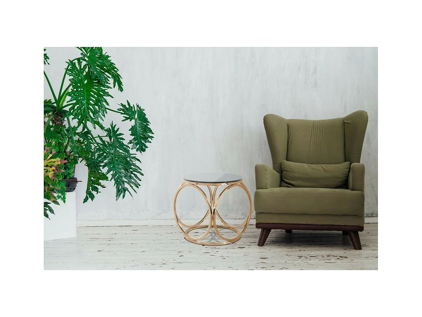 Table d'Appoint Design "Whitney" 52cm Gris & Or Rose