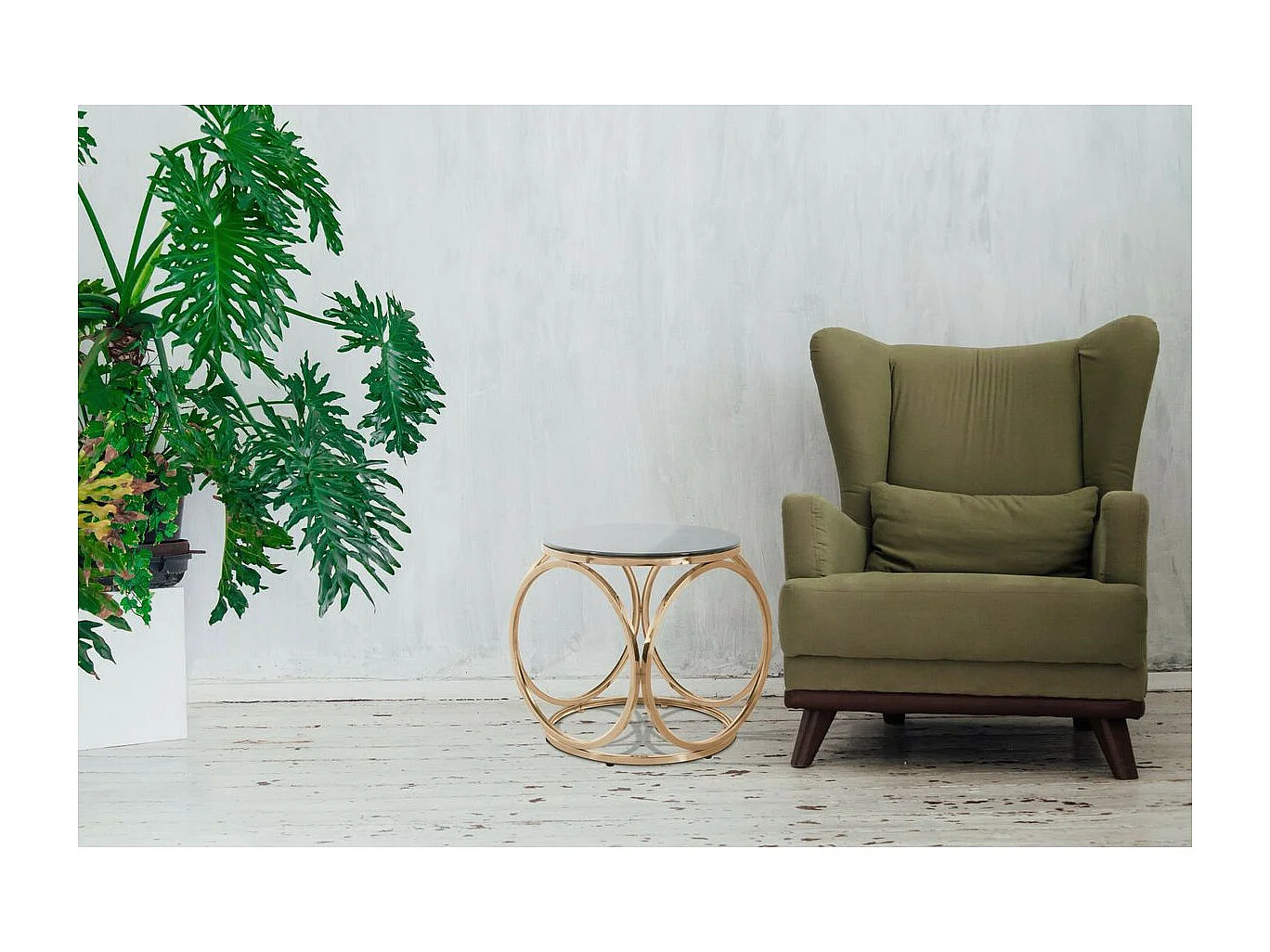 Table d'Appoint Design "Whitney" 52cm Gris & Or Rose