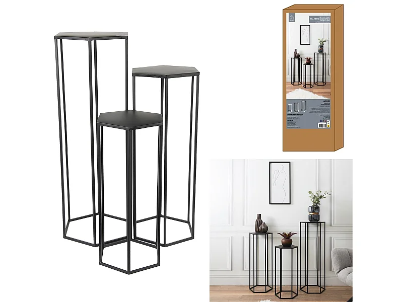 Lot de 3 Sellettes Gigognes "Métal" 90cm Noir