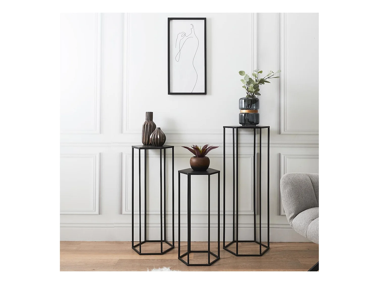 Lot de 3 Sellettes Gigognes "Métal" 90cm Noir