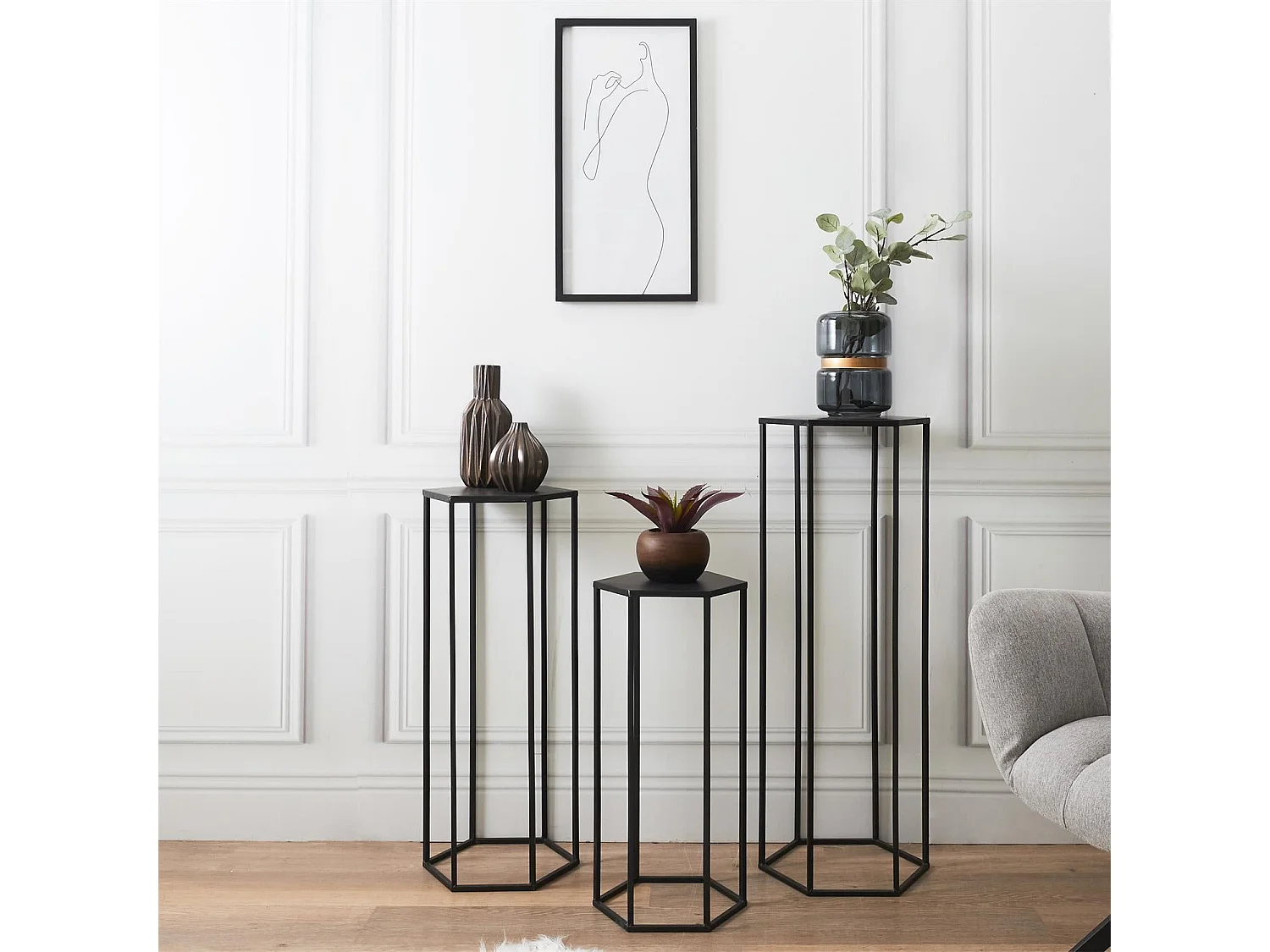 Lot de 3 Sellettes Gigognes "Métal" 90cm Noir