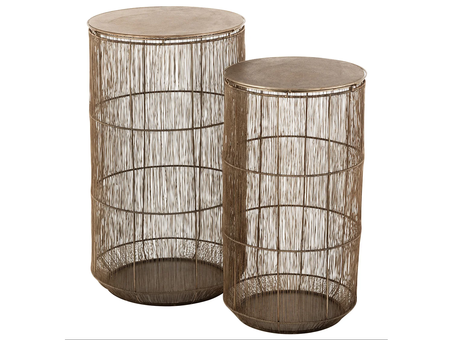 Set van 2 Gigia bruine metalen mandtafels D 40 cm/D 34,5 cm