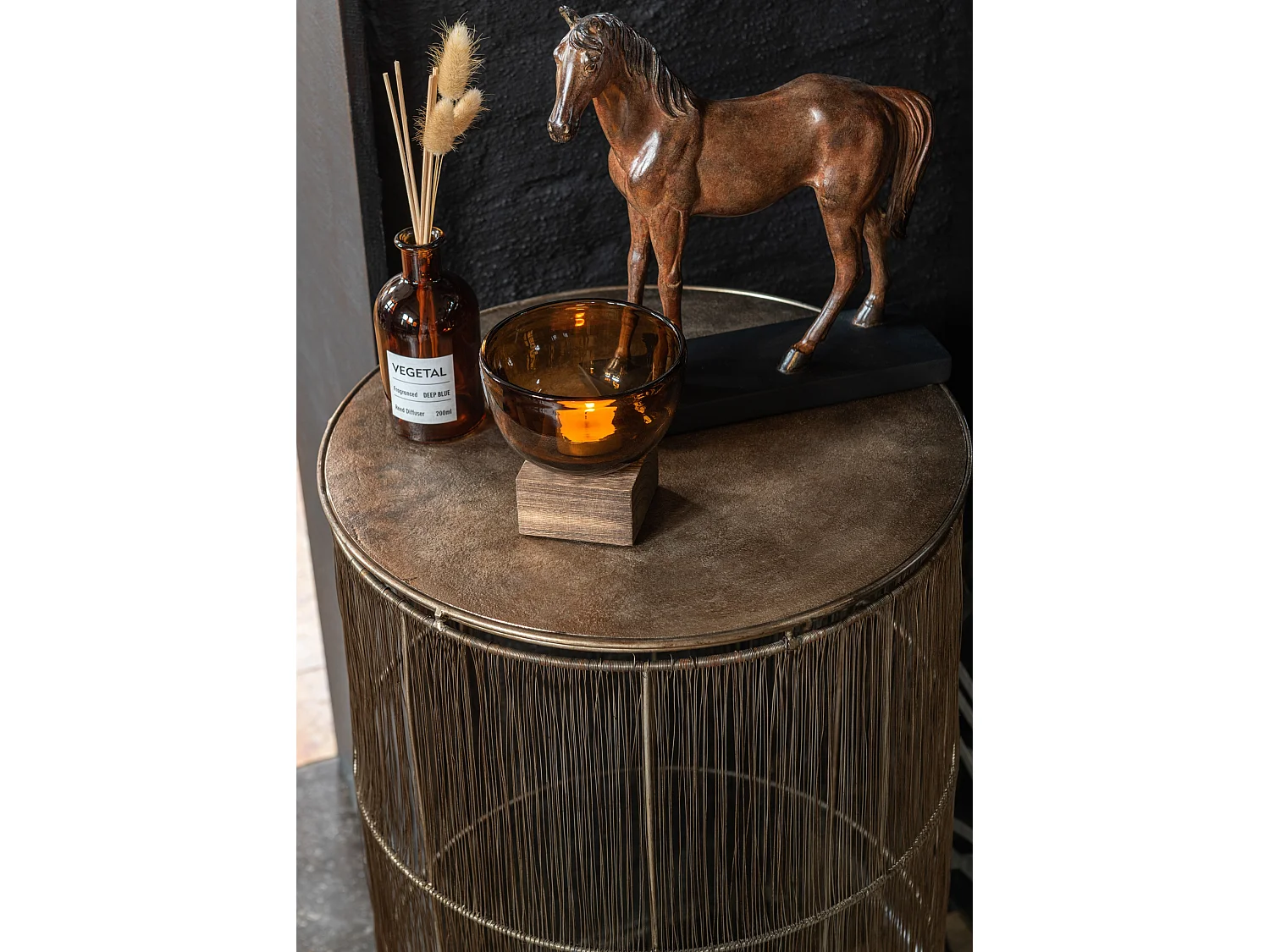 Set van 2 Gigia bruine metalen mandtafels D 40 cm/D 34,5 cm