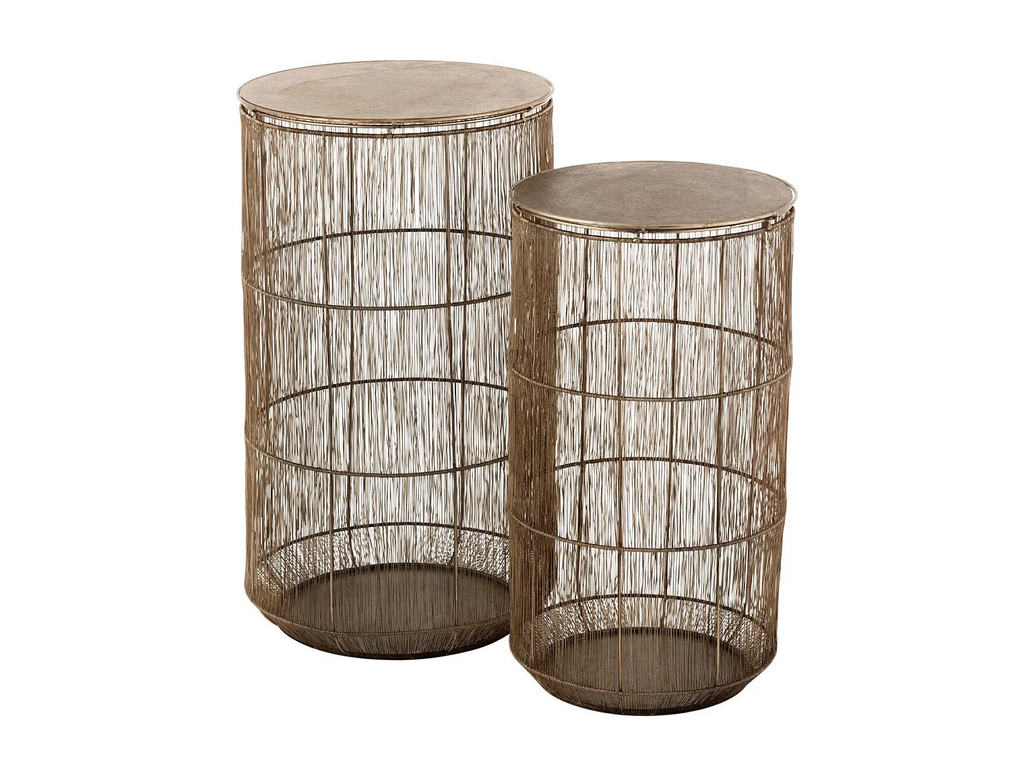 Set van 2 Gigia bruine metalen mandtafels D 40 cm/D 34,5 cm