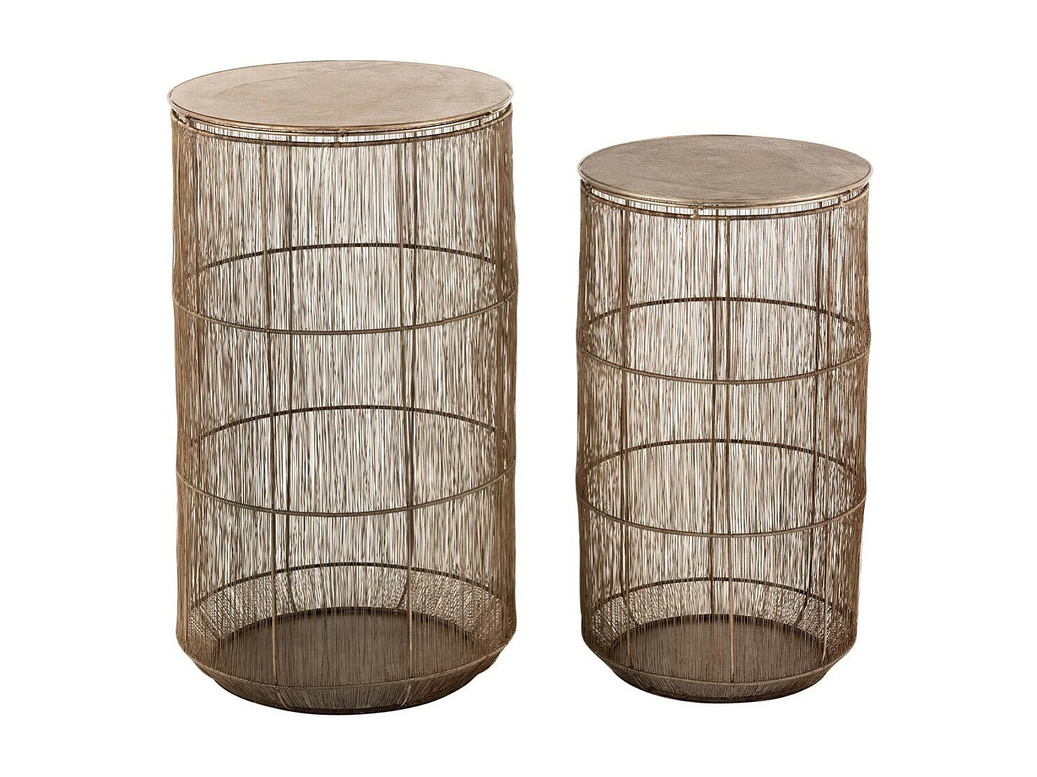 Set van 2 Gigia bruine metalen mandtafels D 40 cm/D 34,5 cm