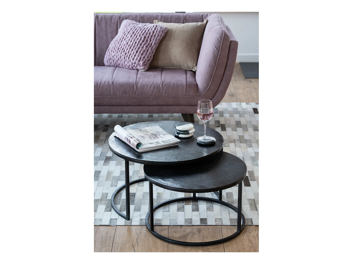 Mesa auxiliar Lilith de metal negro L 75 cm - Lote de 3