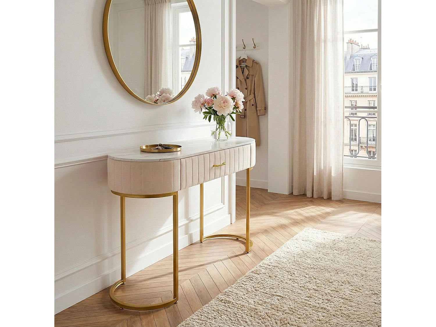 Coiffeuse Design 1 Tiroir "Lomape" 120cm Beige