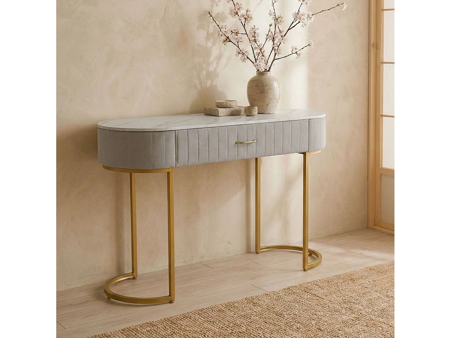 Coiffeuse Design 1 Tiroir "Lomape" 120cm Taupe