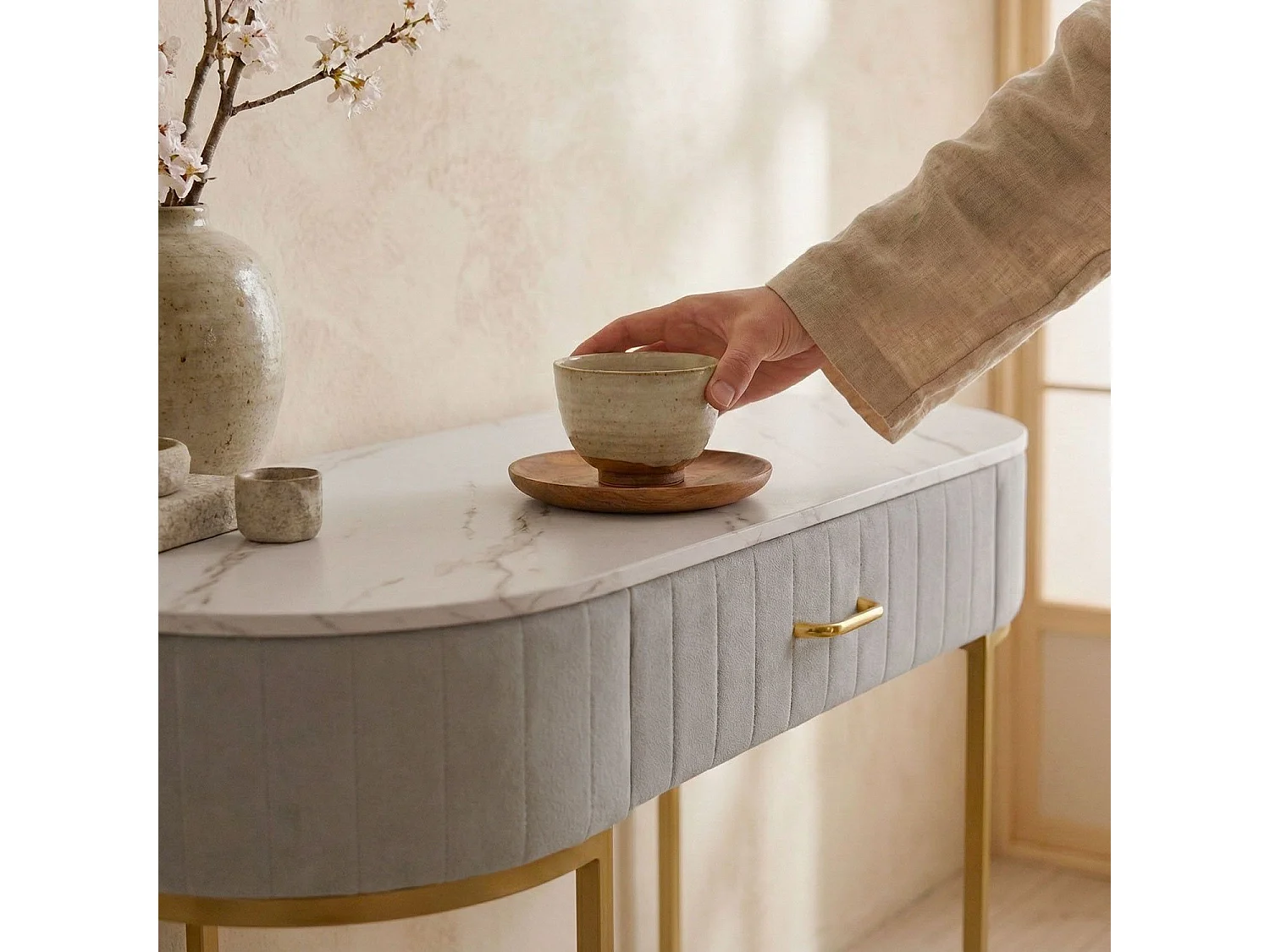 Coiffeuse Design 1 Tiroir "Lomape" 120cm Taupe