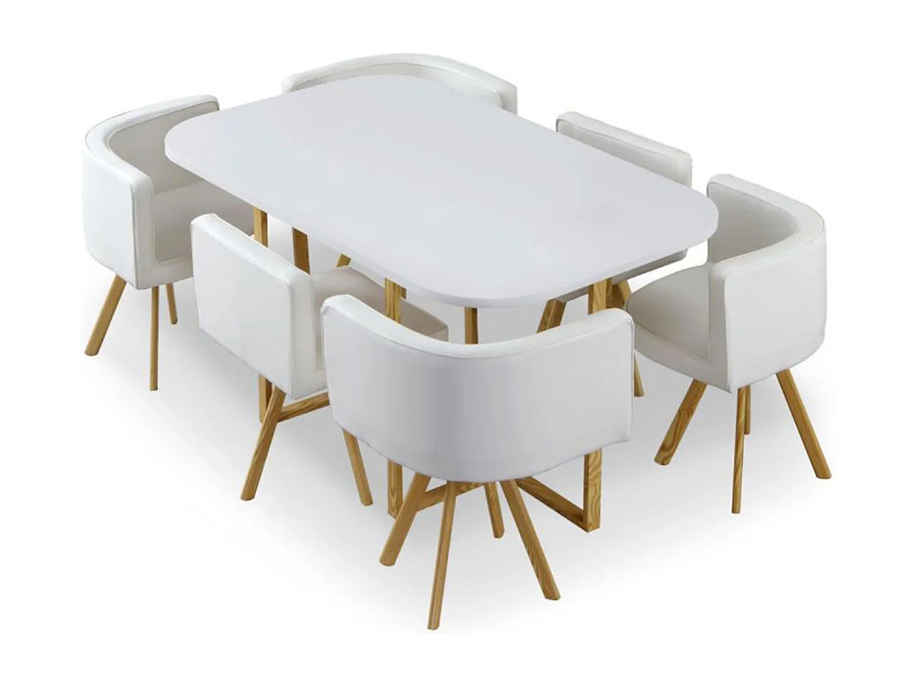 Table de Repas & 6 Chaises Design "Normi" 150cm Blanc