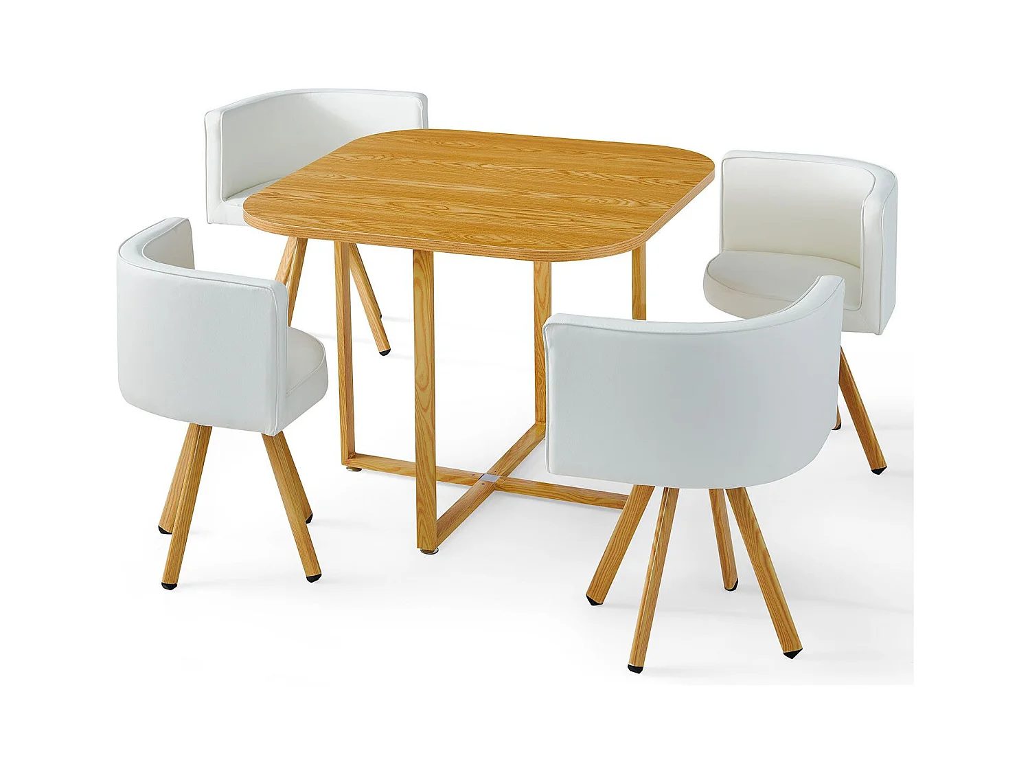 Skandinavischer Esstisch-Set Oslo Weiß & Eiche - 4 moderne Designstühle