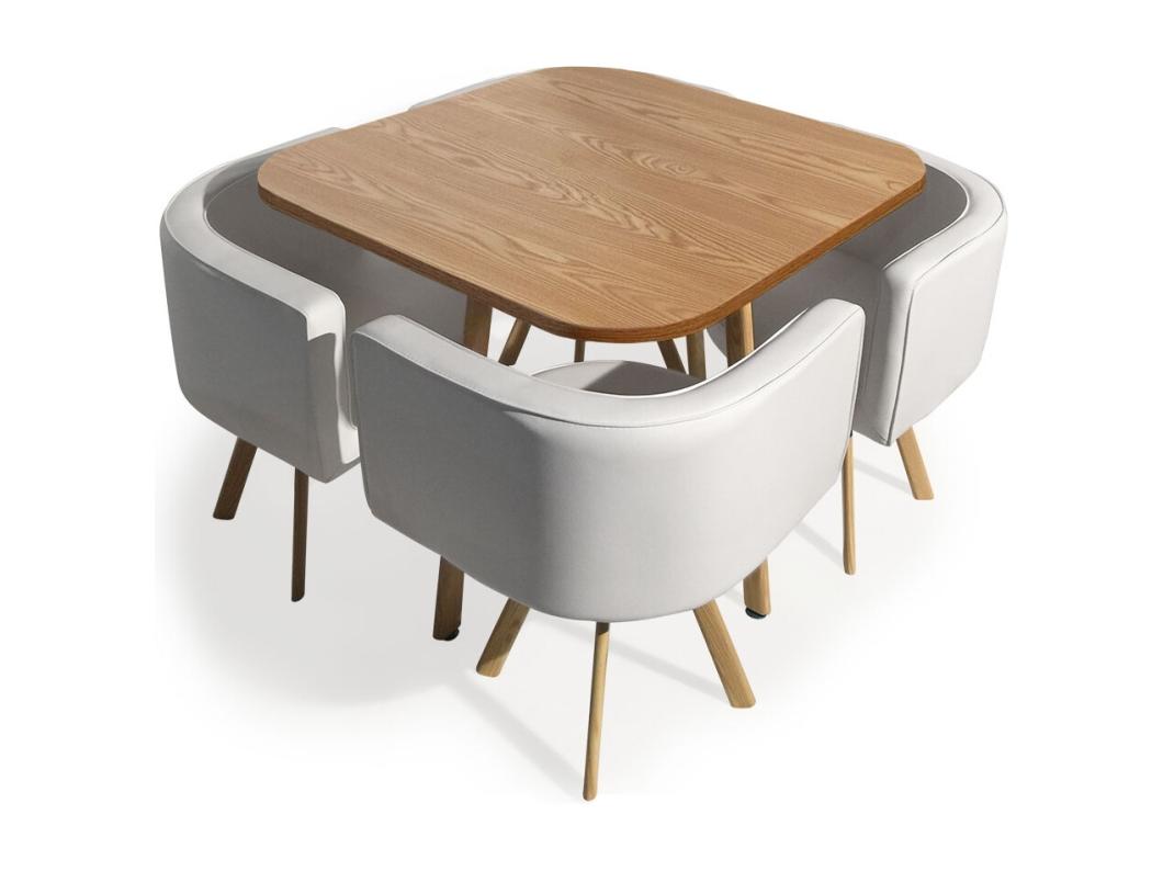 Ensemble Table de Repas & 4 Chaises Design "Norway" Blanc & Chêne
