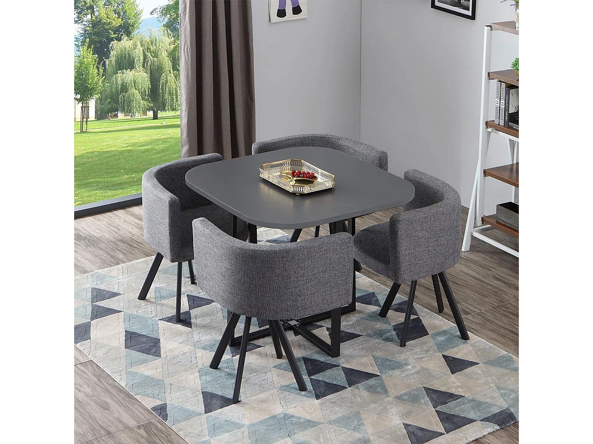 Essgruppe & 4 Design Stühle "Normi" Grau Modern