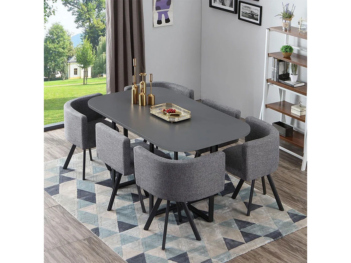 Table de Repas & 6 Chaises Design "Normi" 150cm Gris