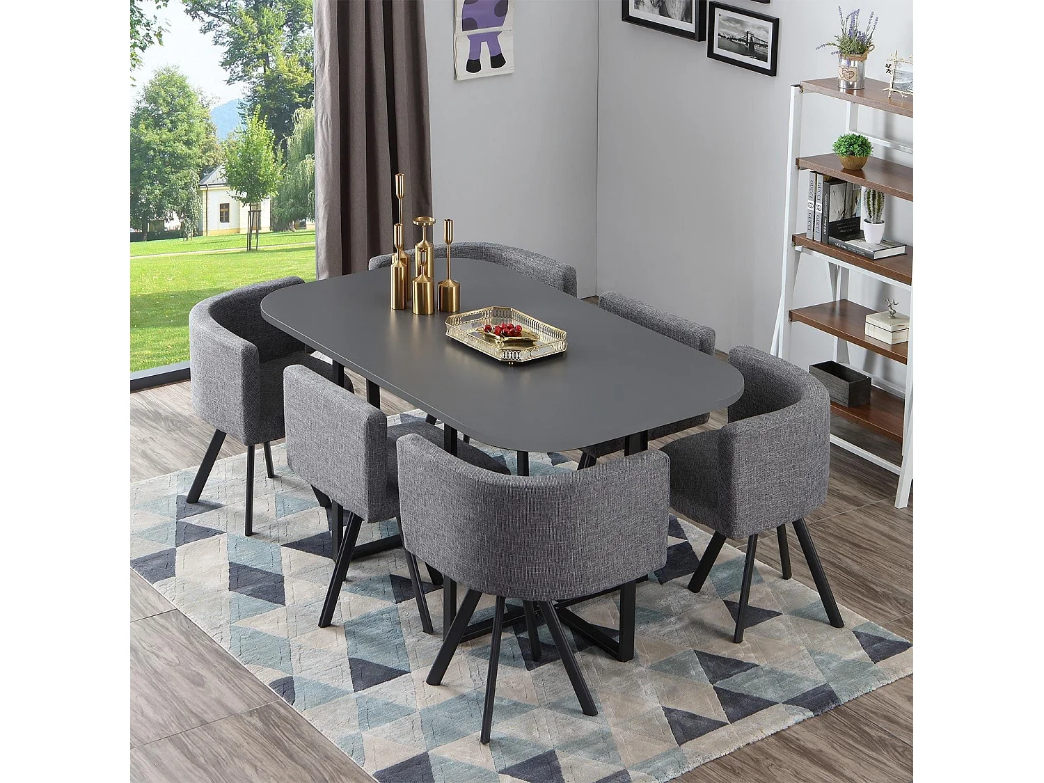 Table de Repas & 6 Chaises Design "Normi" 150cm Gris