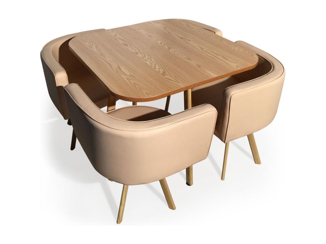 Conjunto nordico de mesa y 4 sillas Oslo roble con PU beige