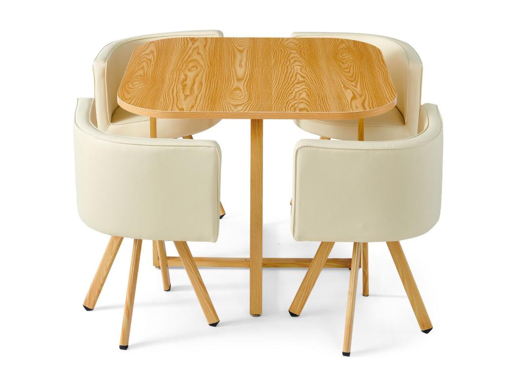 Conjunto nordico de mesa y 4 sillas Oslo roble con PU beige