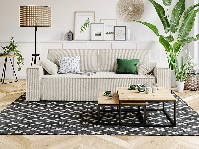 Canapé droit MIRAGE convertible velours côtelé beige