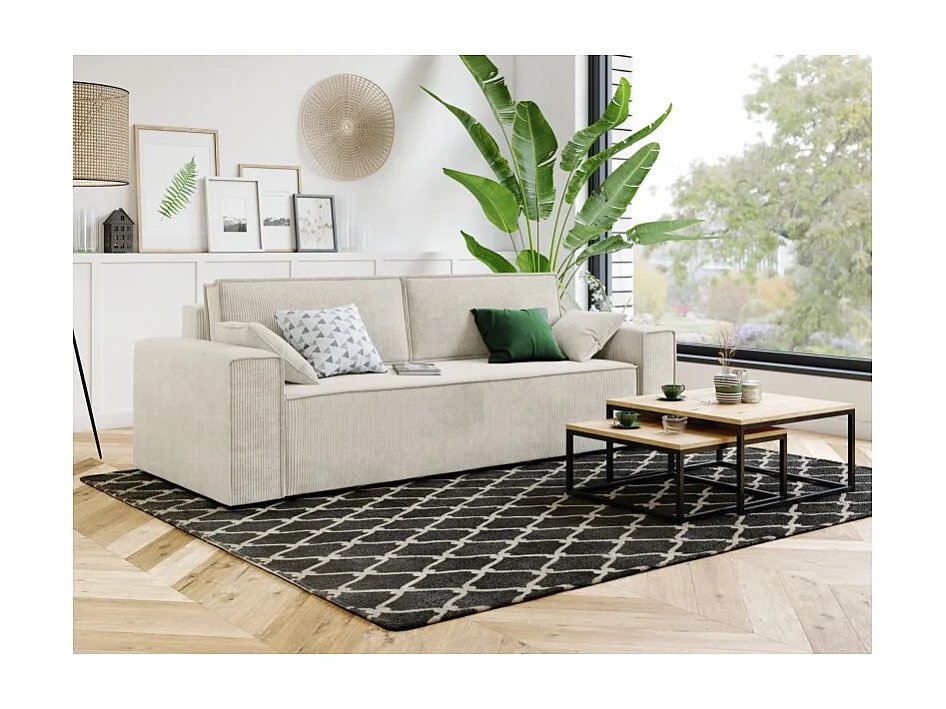 Canapé droit MIRAGE convertible velours côtelé beige