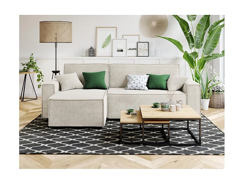 Canapé d'angle MIRAGE convertible et réversible velours côtelé beige