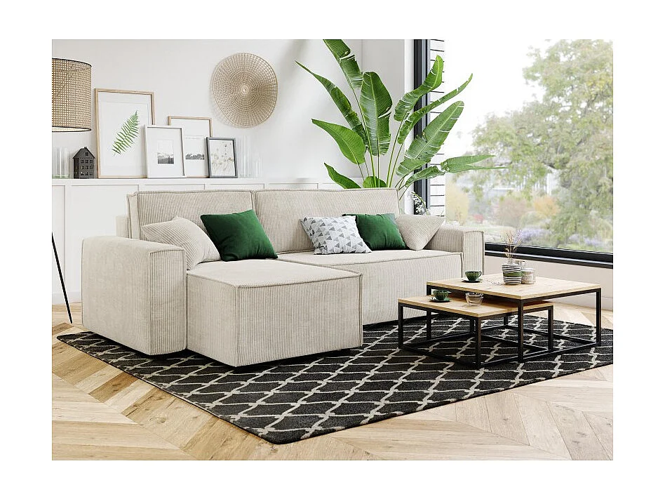 Canapé d'angle MIRAGE convertible et réversible velours côtelé beige