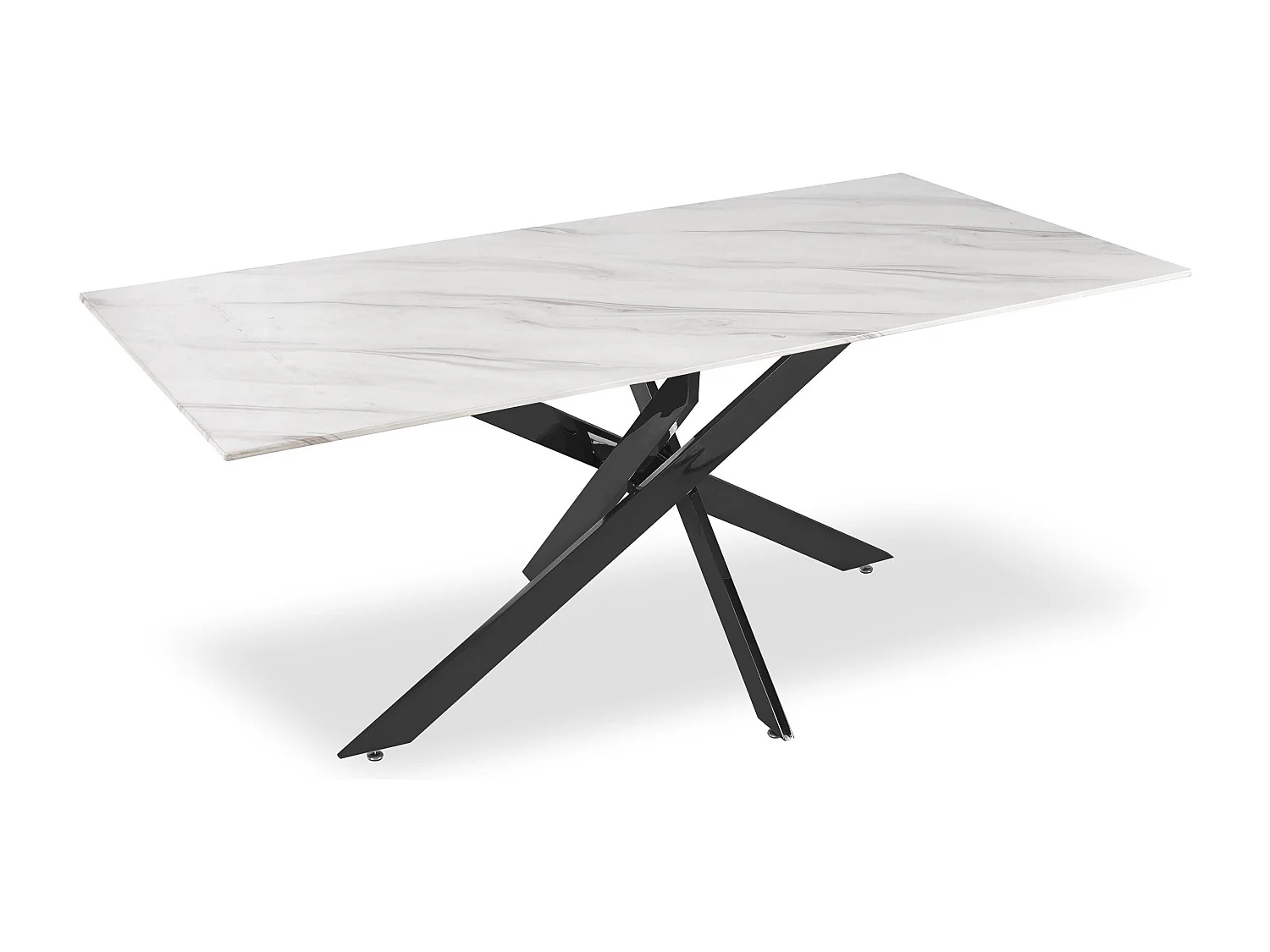 Table à manger Naelle en Verre effet marbre blanc et pieds Métal Noir