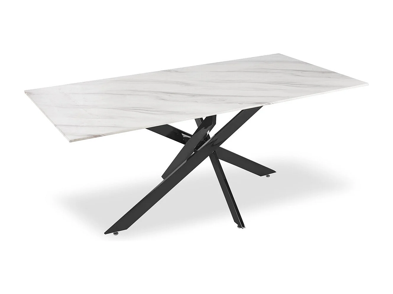 Table à manger Naelle en Verre effet marbre blanc et pieds Métal Noir