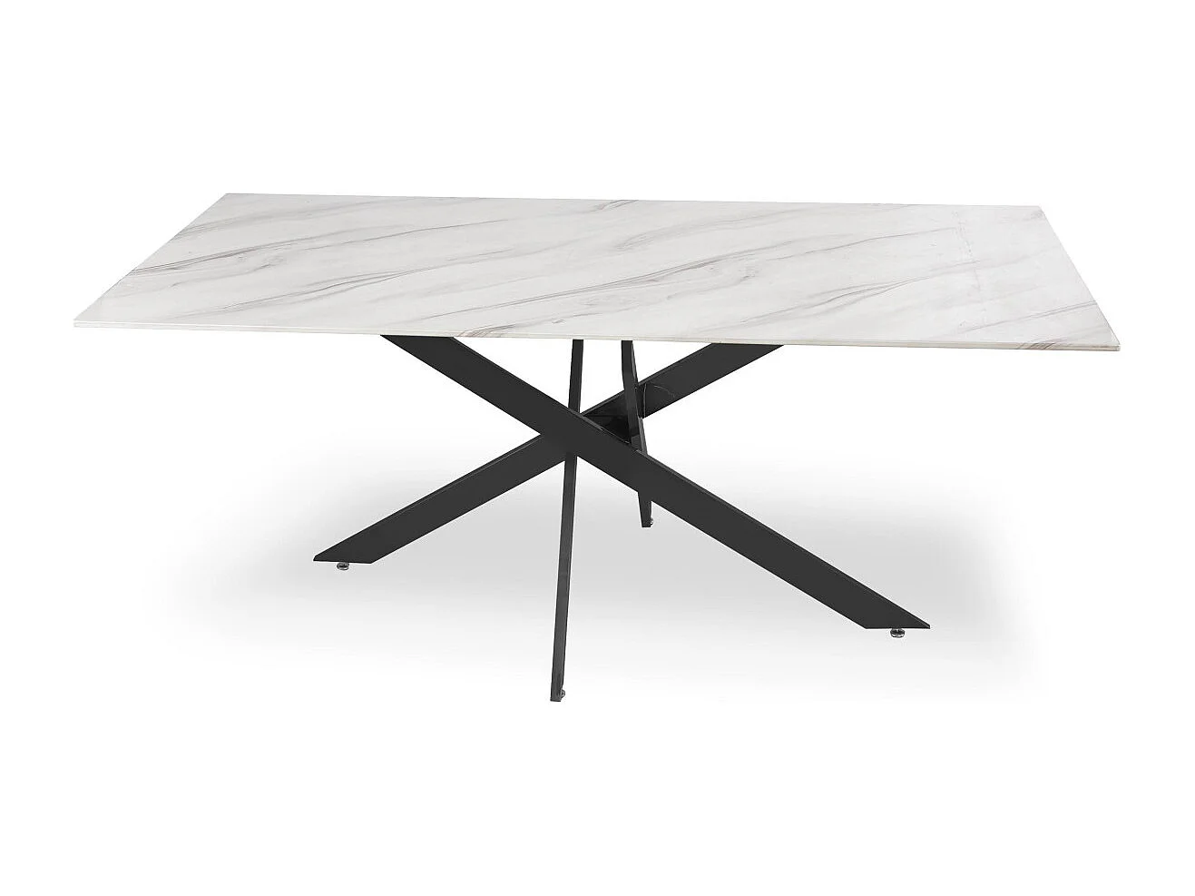 Table à manger Naelle en Verre effet marbre blanc et pieds Métal Noir