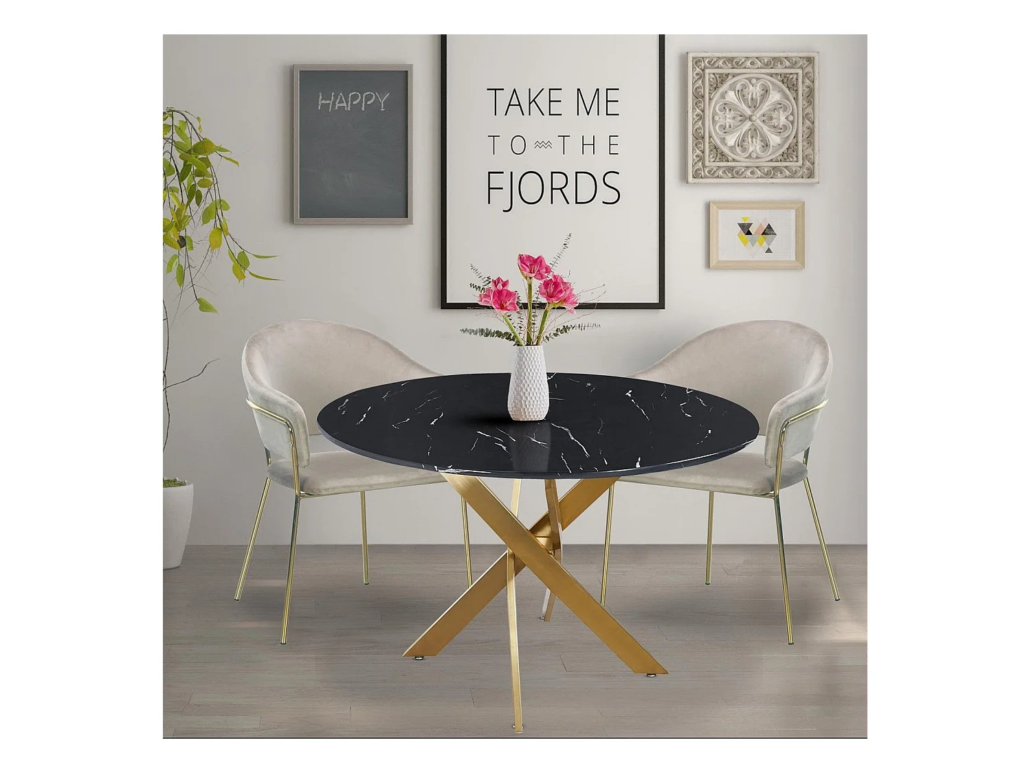 Table de Repas Ronde "Rixa" 120cm Noir & Or